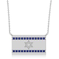 Allurez Blue Sapphire Israel Flag with Star of David Charm Pendant Necklae 14K White Gold (0.24 ct)