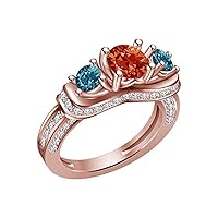 14K Rose Gold Over .925 Saterling Silver Multi-Color CZ Merida Princess Engagement & Wedding Ring For Women's