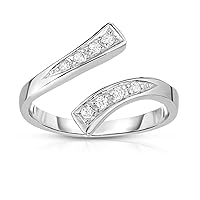 925 Sterling Silver With Rhodium Finish Shiny By Pass Like Toe Ring With CZ Cubic Zirconia Simulated Diamond Jewelry for Women