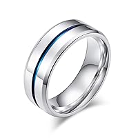 Ahloe Jewelry CEJUG Titanium Rings for Men Wedding Bands Stainless Steel Engagement Ring High Polish Blue Line Groove Size 9-12