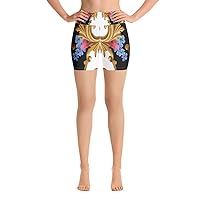 Yoga Shorts for Women Girls High Waisted Pants Floral Gold White
