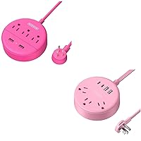 NTONPOWER Pink Extension Cord 5ft, 3 AC Outlets & 2 USB C & 2 USB A, Flat Extension Cord, Wall Mount, Pink Power Strip for Home, Dorm Room, Vanity Desk, Nightstand, Travel