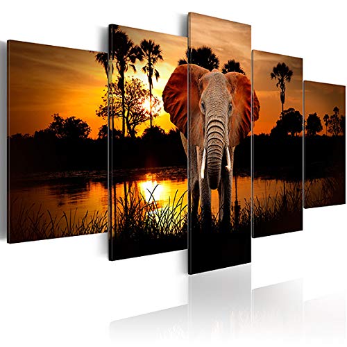 Large Size Animal Wall Art Paintings on Canvas Elephant Sunrise African Landscape Artwork Pictures for Living Room Decorations