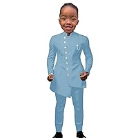 Boys Suit Jackets Slim Fit 3 Pieces Standing Collar African Jacket Blazer Tail Tuxedos Formal Suits Party Blazer