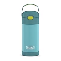 THERMOS FUNTAINER Water Bottle with Straw - 12 Ounce, Blue/Green - Kids Stainless Steel Vacuum Insulated Water Bottle with Lid