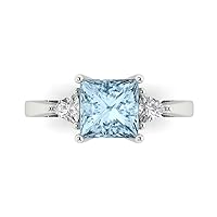 Clara Pucci 2.32 ct Brilliant Princess Cut Simulated Blue Sapphire 14k White Gold 3 Stone anniversary Wedding Engagement Ring