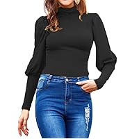 Plus Size Women's Long Puff Sleeve High Neck Slim Fit Party Blouse Top