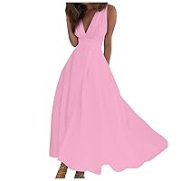 Maxi Nice Summer Sundress Women Short Sleeve Gown Polyester Print Tunic Dress Fitted Airoft Pleated V Neck Pink XL