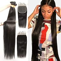 Brazilian Body Wave Bundles Human Hair With Frontal Natural Human Hair Extensions 13x4 HD Lace Frontal With Body Wave Weave 3 Bundles Human Hair (straigh bundles with closure, 16 18 20 with 14inch)