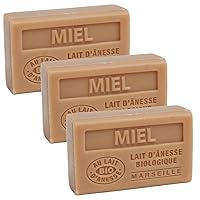 Label Provence Savon de Marseille - French Soap Made With Fresh Organic Donkey Milk - Honey Fragrance - 60 Gram Bar - Set of 3