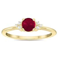 Women's Round Shaped Ruby and Diamond Half Moon Ring in 10K Yellow Gold