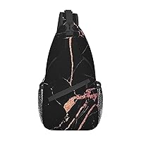 Black Rose Gold Marble Print Cross Chest Bag Diagonally,Sling Backpack Fashion Travel Hiking Daypack Crossbody Shoulder Bag For Men Women