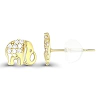 14K Yellow Solid Gold Micropave AAA Cubic Zirconia Stud Earrings | Elephant Stud and Pera Shape Stud Earrings | Solid Gold Stud Earrings for Women and Girls