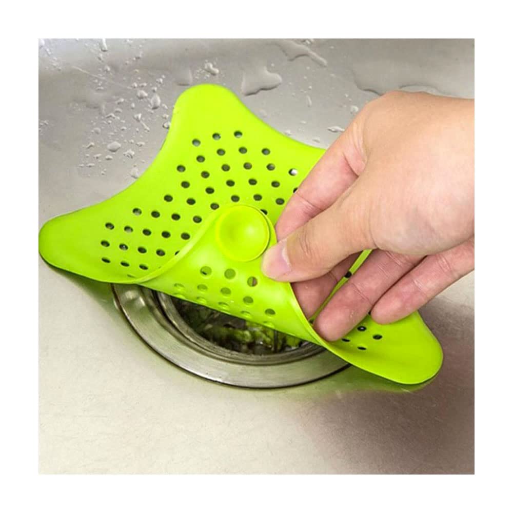 1PCS 15×13cm Bathtub Shower Floor Silicone Drain Stopper Five-pointed Star Kitchen Sink Mesh Filter,Green