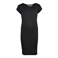 Girls Bodycon Plain Short Sleeve Long Length Dresses - Midi Dress Black 9-10