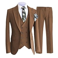 Men's Suits Regular Fit 3 Pieces Double Breasted Prom Tuxedos Peak Lapel Business Blazer Vest Pants