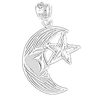 Moon With Star Pendant | Sterling Silver 925 Moon With Star Pendant - 22 mm