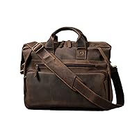 Man Genuine Leather Briefcase Bag Fit 14'' Pc Business Bag Vintage Laptop Handbag Crossbody Bag