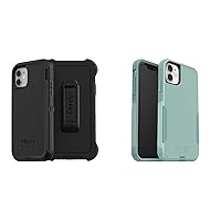 OtterBox Defender Series Screenless Edition Case for iPhone 11 – Black w Commuter Series Case for iPhone 11 - Mint Way (SURF Spray/Aquifer)