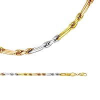 Rope Chain Solid 14k Yellow White Rose Gold Necklace Diamond Cut Twisted Tri Color 4 mm 22 inch