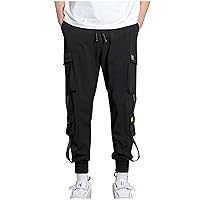 Men's Casual Cargo Pants Straight Leg Sweatpants Drawstring Jogger Pants Multi Pockets Tapered Hiking Pants Trouser