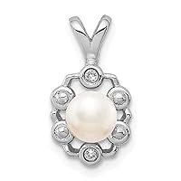 925 Sterling Silver Polished Open back Freshwater Cultured Pearl and Diamond Pendant Necklace Measures 15x9mm Wide Jewelry for Women