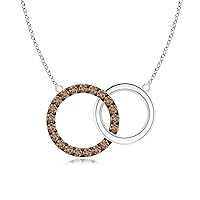 925 Sterling Silver Smoky Quartz Gemstone Interlink Double Ring Pendant Eternity Love Necklace Jewelry