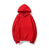 Thickened Plus Velvet Dropped Shoulder Loose Silver Fox Velvet Hooded Solid Color Sweater Cotton Winter Cold and Warm Men's Clothing Scarlet 5XL