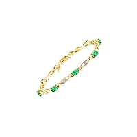 Stunning Emerald & Diamond XOXO Hugs & Kisses Tennis Bracelet Set in Yellow Gold Plated Silver - Adjustable to fit 7