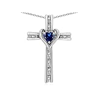 10k White Gold Two Tone Love Cross with Heart Stone Pendant Necklace