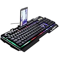 Baoer Wired Keyboard Robotic Feel Metal Luminous Backlight Mobile Phone Stand Holder Gaming Black