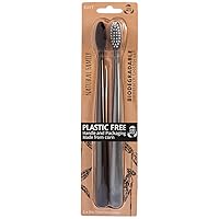 Bio Toothbrush, Soft Nylon Bristles with Non GMO Cornstarch Handles, Plastic Free Packaging and Pirate Black and Monsoon Mist Twin Pack