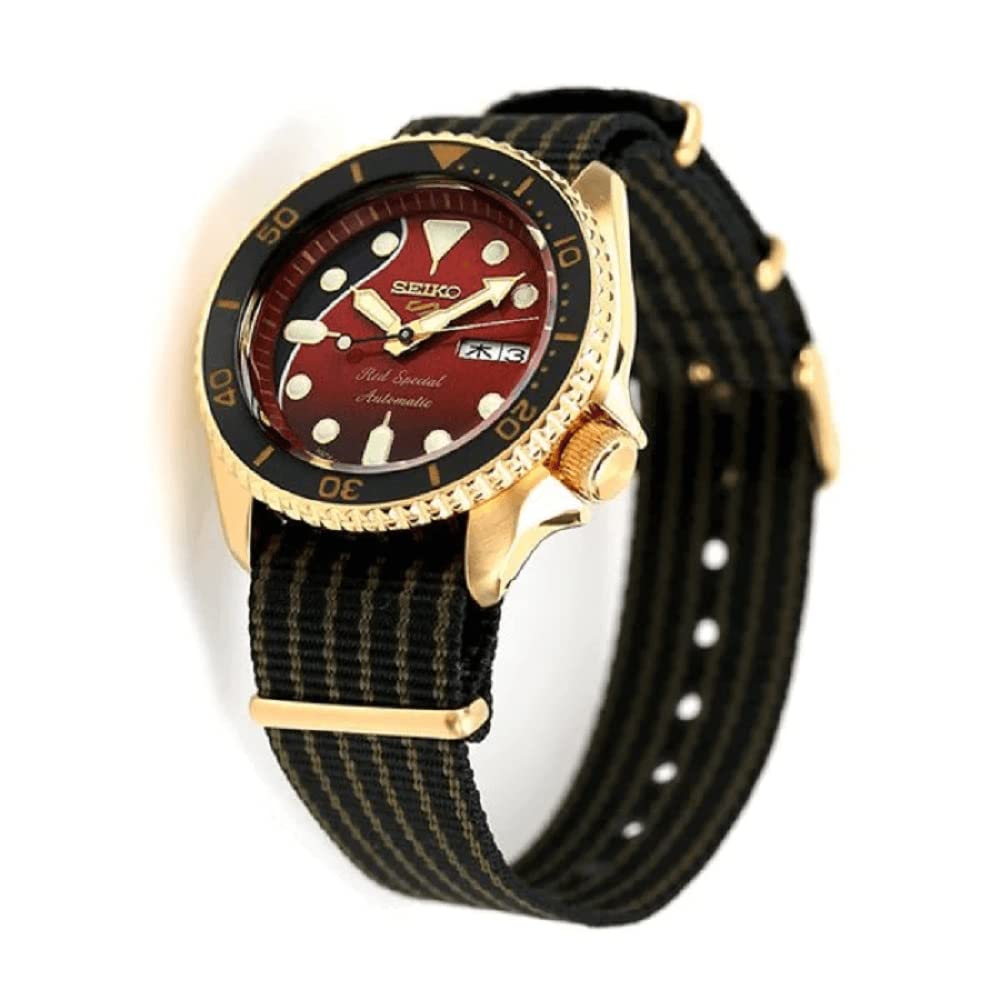 SEIKO Men's Red Dial Black Nylon Band Mechanical Automatic Watch