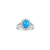 14K White Gold Ring: Princess Diana Inspired 9X7MM Gemstone and Dazzling Halo of Diamonds - Exquisite Jewelry for Women in Sizes 5-10