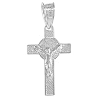 Tiny 3/4 inch Sterling Silver St Benedict Crucifix Necklace for Men and Women Tiny High Polished 18-30 inch chain