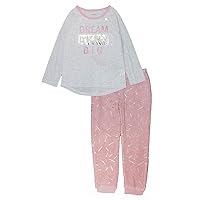 DKNY Big Girls Two-Piece Pajama Set With Plush Fleece Pajama Pant (7, Heather Grey/Pink)