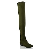 Womens Thigh High Stretch Calf Leg Faux Suede Flat Heel Over The Knee Boots