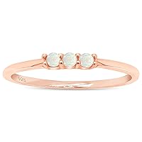 AFFY Three Stone Ring, 1.5MM Round Cut Created Opal Dainty Stackable Engagement Ring In 14k Gold Plated 925 Sterling Silver Jewelry For Her