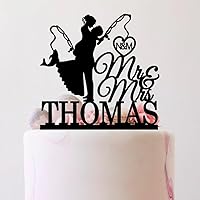 Fishing Cake Topper Mr Mrs With Last Name Wedding Custom Hooked On Love Initials, For Personalized Novelty Acylic Celebration