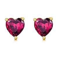 14K Real Gold Heart Stud Earrings for Women Girls,Yellow Gold Love Heart Earrings with Topaz/Garnet/Ruby Post Piercing Jewelry Gifts for Birthday Christmas