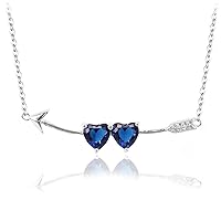 BiBeary Women elegant 925 Sterling Silver Zirconia two hearts and arrow Cupid Lover Valentine Pendant Necklace