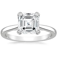 10K Solid White Gold Handmade Engagement Ring 3 CT Asscher Cut Moissanite Diamond Solitaire Wedding/Bridal Ring Set for Women/Her Proposes Ring