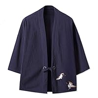 Womens Cotton Blends Linen Embroidery Kimono Cardigan Open Front Jacket