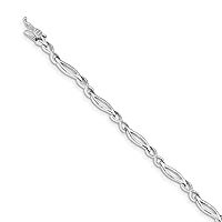 14k White Gold Diamond 7.5inch Link Bracelet Measures 4mm Wide Jewelry for Women