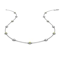 Peridot & Natural Diamond by Yard 13 Station Necklace 0.90 ctw 14K White Gold. Included 18 Inches Gold Chain.