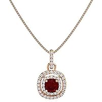 1.10 ctw Cushion Shape Created Pink Ruby & Cubic Zirconia 925 Sterling Sliver Halo Pendant Necklace Gifts for Women's/Girls 14K Gold Plated