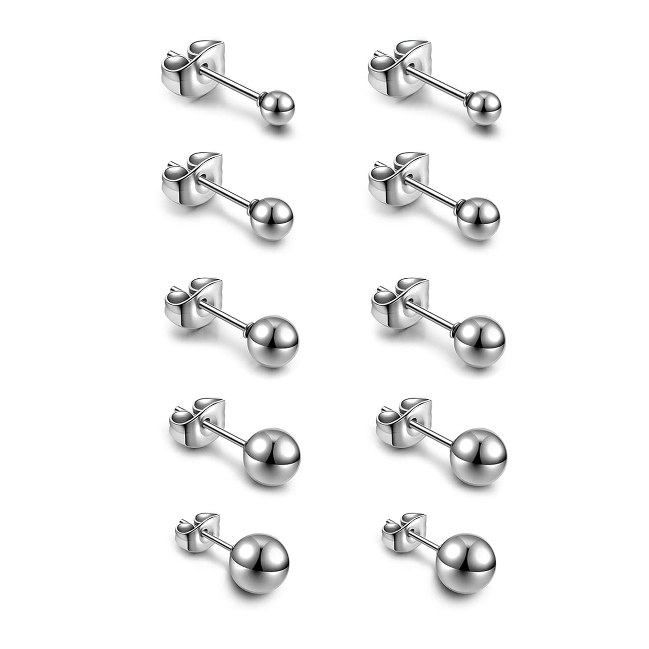 Jovivi Silver Black Stud Earrings for Women Men Tiny Ball Stud Earrings Round CZ Earrings Small Tragus Earrings