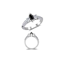 1.15 Cts Black & White Diamond Engagement Ring in 14K White Gold