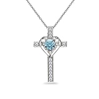 Sterling Silver Heart in Cross Pendant Necklace Made with European Crystals