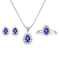 Rylos Blue Star Sapphire Matching Earrings, Pendant Necklace and Ring Set In Yellow Gold Plated Silver .925 with 18